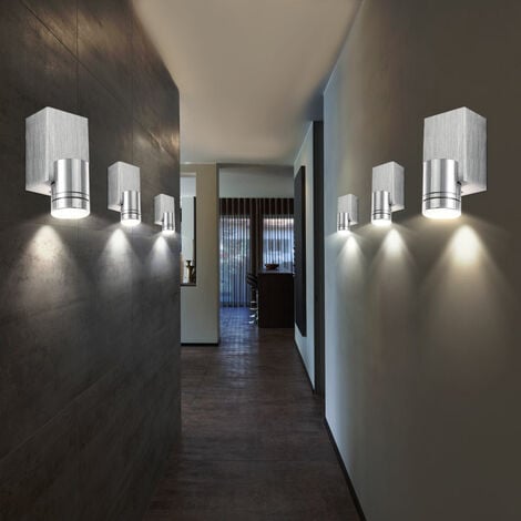 6er Set LED Wand Treppenhaus Spot Strahler ALU Ess Wohn gebürstet Zimmer Beleuchtung Leuchten