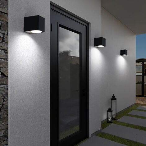3er Set LED Außen Strahler ALU Wand Lampen Haustür Fassaden Down  Beleuchtung Spot Leuchten schwarz | Wandleuchten
