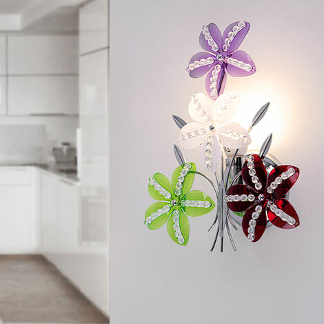 Wand Lampe bunt Kristall Blüten Design Leuchte Schlaf Zimmer Beleuchtung Blumen
