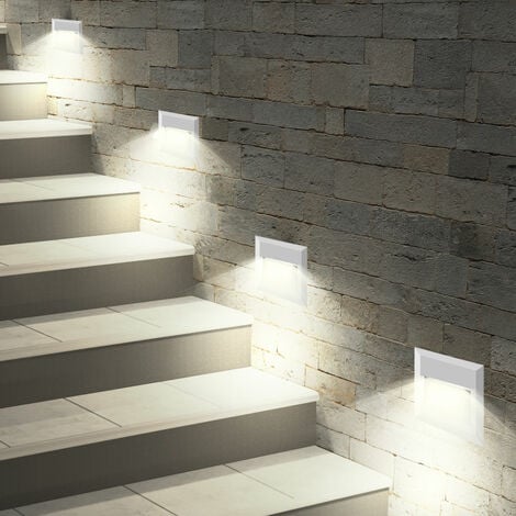 4er Set Design LED Wand Beleuchtungen weiss Balkon wetterfest Leuchten  Stufen Außen Strahler Lampen