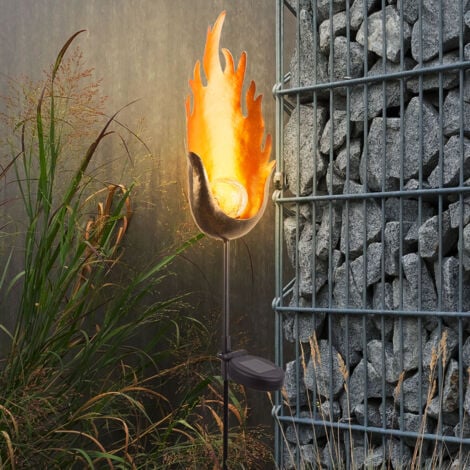 3er Set LED Solar Außen Steck Leuchten Balkon Glas Kugel Lampen Feuer Flammen Effekt Erdspieß