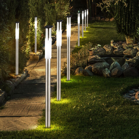 9er Set LED Solar Lampen Garten Weg Beleuchtung Erdspieß Edelstahl