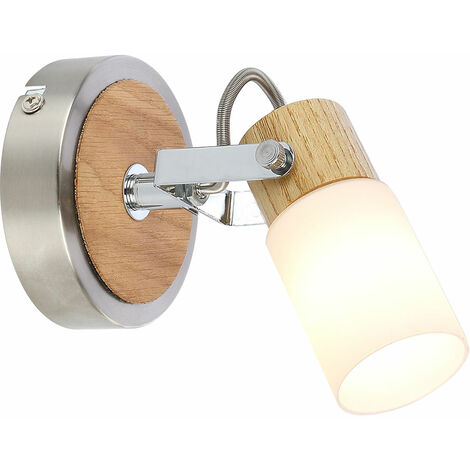 Wandstrahler Spotleuchte LED Holzstrahler Flur Lampe mit beweglichem Spot,  Holz, Glas opal, Nickel matt, LED, 1x