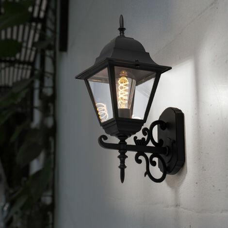 Hauswand Leuchte Landhaus Stil Außen Wandlampe Laterne schwarz, Aluminium, Glas klar, 1x E27, BxHxT 18,5x44,5x24,5cm, Gartenhaus Haustür Balkon Einfahrt Außenbereich