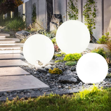 3er Set LED Außen Solar Kugel Leuchten Garten Beleuchtung Rasen Blumenbeet Steck Lampen 20, 25 und 30 cm