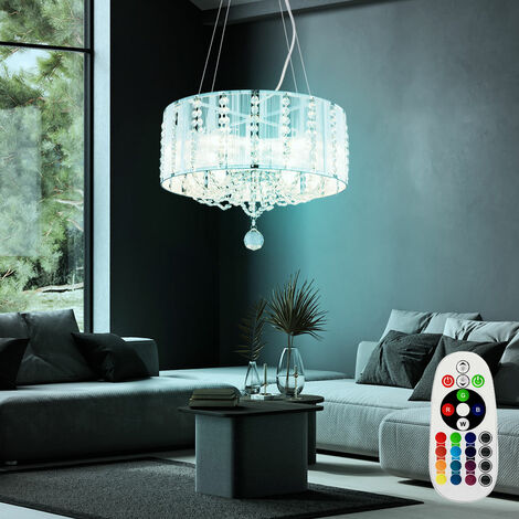 LED Kron Leuchter Wohn Zimmer Kristall RGB Fernbedienung Dimmer Pendel Strahler 