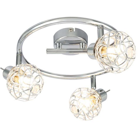 LED Decken Lampe Chrom Metallic Wohn Aluminium Kristalle Zimmer Silber Leuchte
