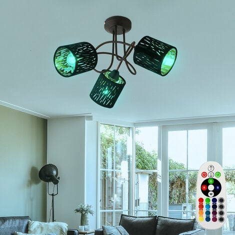 LED Deckenleuchte dimmbar mit Wohnzimmerlampe flammig, gold Farbwechsel, 3 Deckenlampe Metall schwarz 3x Fernbedienung Samt, RGB