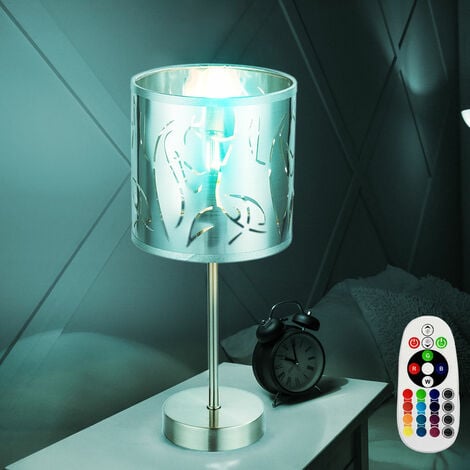 RGB Tisch Lampe Schlaf Zimmer Stanzung Fernbedienung Lampe silber im Set  inklusive LED Leuchtmittel