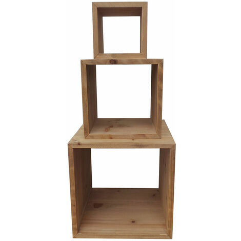3er Set Wandregal Wohnzimmer, Landhaus, Deko Aufbewahrung, Belastbarkeit 10 kg, Holzoptik, braun, eckig, LxBxH 40x40x40 cm