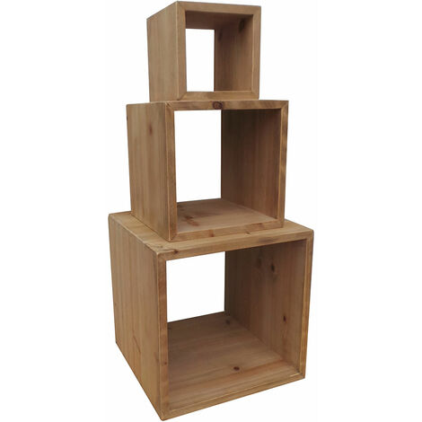 3er Set Wandregal Wohnzimmer, Landhaus, Deko Aufbewahrung, Belastbarkeit 10 kg, Holzoptik, braun, eckig, LxBxH 40x40x40 cm