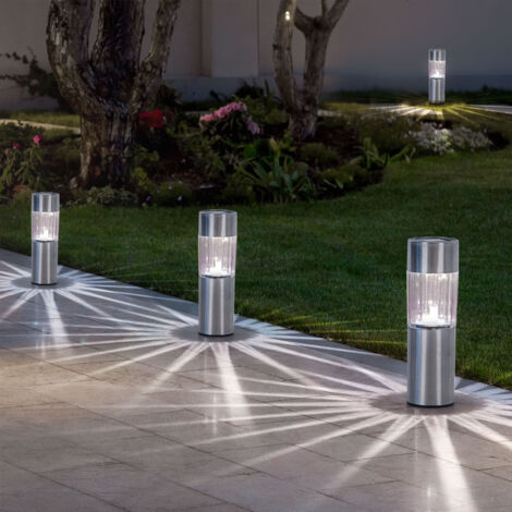 6er Set LED Solar Steck Leuchten Edelstahl Garten Weg Außen RGB