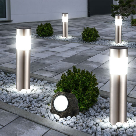 5er Set Solar Steck Lampe Garten Steh Leuchten Stein Spot Deko Edelstahl Steh Strahler Beleuchtungen