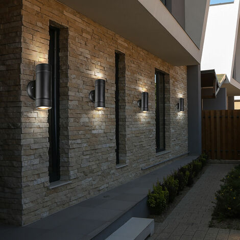 4x UP Down Außen Wand Lampen Fassaden Garten Terrassen Beleuchtung Leuchten IP 44 Schwarz Veranda Hof Weg