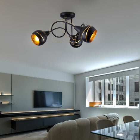 Rondell Leuchte schwarz-gold Strahler Design Spot Kugeln Beleuchtung Lampe Glas Decken Wohn Zimmer