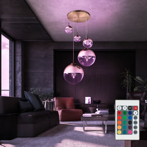 Kugel Decken Hänge Lampe Fernbedienung dimmbar Leuchtmittel Leuchte Wohn Zimmer RGB im LED Set inkl