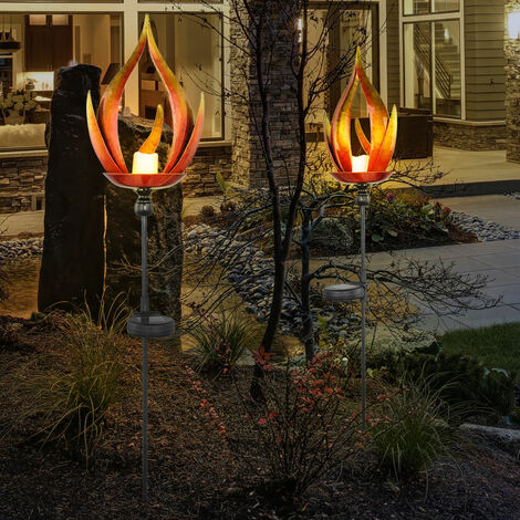 2er Set LED Solar Steck Leuchten Feuer Flammen Effekt Garten Weg Lampen Terrassen Beleuchtung