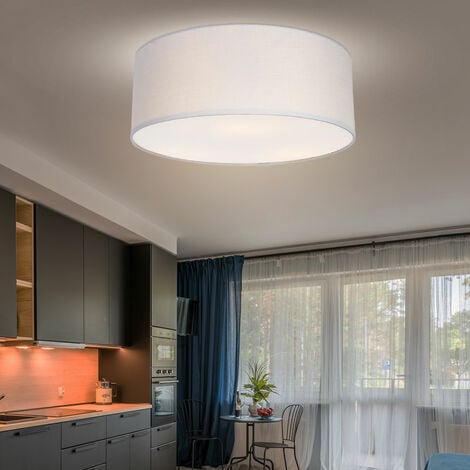 Blende Wohnzimmerlampe rund , Modern, Textil DxH Deckenleuchte Deckenlampe 3x 40 weiß E27, grau 3-Flammig Esszimmer
