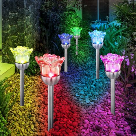 4er Set RGB LED Blumen Solar Rosen Leuchten Erdspieß Außen Steck Lampen  Garten Wege Beet Farbwechsler