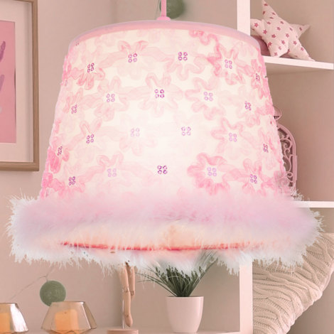 Pendel Lampe Spiel Kinder Zimmer Decken Textil Schirm Mädchen Hänge Leuchte  pink