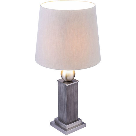 LED Design Textil Tisch Lampe grau Wohn Zimmer Beleuchtung Holz Lese Leuchte 