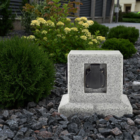 Außen Verteiler 4 Steck Dosen Würfel Stein Optik Garten Terrassen Strom