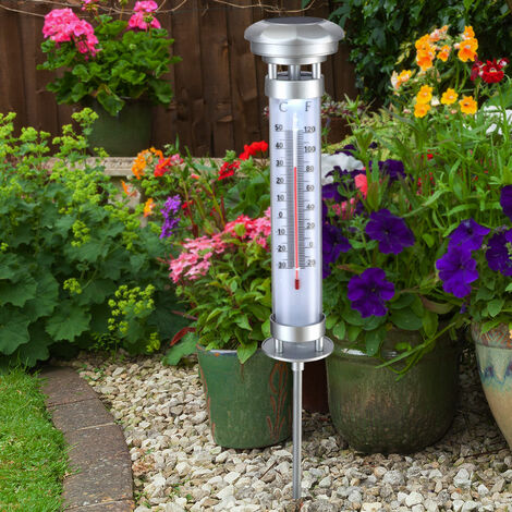 LED Solarleuchte Außen Thermometer Steck Garten Wetter Messung