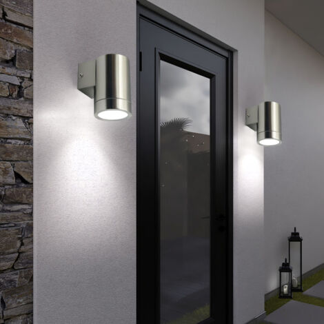 2er Set Fassaden Außen Lampen rund Edelstahl Down Wand Leuchten Veranda Spot Strahler silber 1-flg