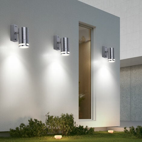 3er Set Wand Leuchten IP44 Down Beleuchtung Lampen Fassaden Edelstahl Strahler Tür Haus Glas Außen