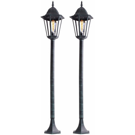 2er Set Außen Steh Leuchten Stand Lampen Laterne Garten Hof ALU Glas Beleuchtung