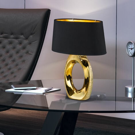 Tischleuchte Nachttischleuchte Tischlampe schwarz gold 1x DxH 38 20 E27, Keramik Schreibttischleuchte, Textil, cm x