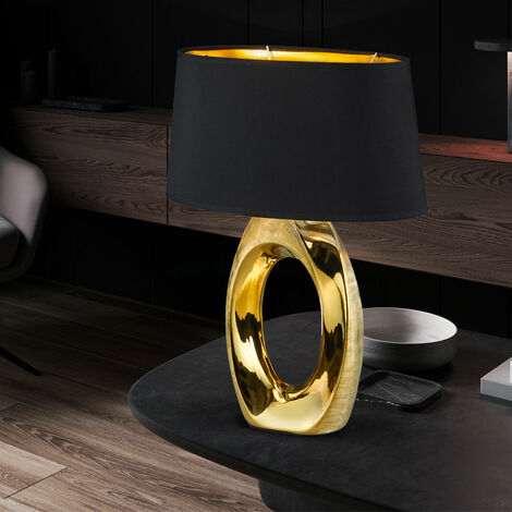 Tisch Leuchte Schlaf Zimmer Lese Beistell Lampe GOLD Textil im Set inkl.  LED Leuchtmittel | Tischlampen