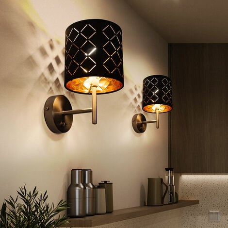 GOLD Leuchten Strahler Lampen LED Wand 2er SCHWARZ Textil Set Design Zimmer Beleuchtung Schlaf Wohn