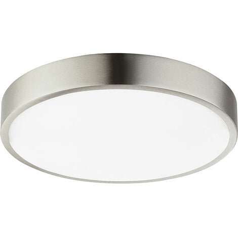 Deckenlampe Deckenleuchte Wohnzimmerlampe Wohnzimmerleuchte Flurlampe, dimmbar, nickel opal, 1x LED 28W 2300Lm neutralweiß, DxH 22x2,6cm