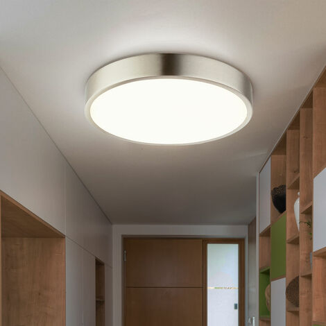 Deckenlampe Deckenleuchte Wohnzimmerlampe Wohnzimmerleuchte Flurlampe, dimmbar, nickel opal, 1x LED 28W 2300Lm neutralweiß, DxH 22x2,6cm