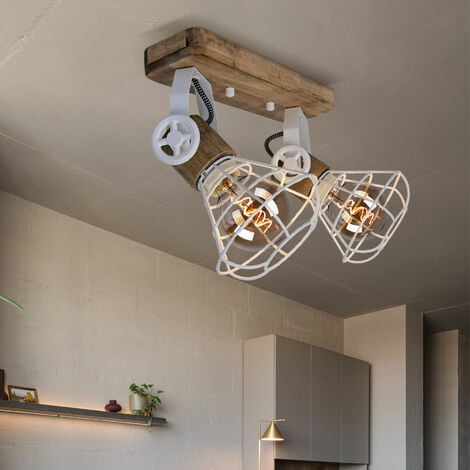 Deckenleuchte Holz Deckenlampe schwenkbar Fernbedienung weiß, Industriell, 4,8W 2x LED RGB Metall 470Lm dimmbar, Wandleuchte