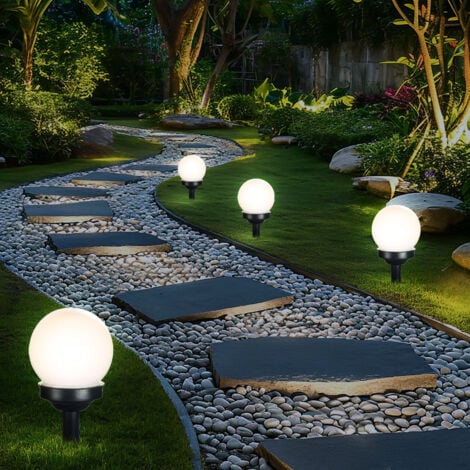 6x LED Solar Kugel Lampen 10cm Durchmesser Garten Beleuchtung Außen Terrassen  Steck Erdspieß Leuchten Garten Veranda Hof Weg Terrasse