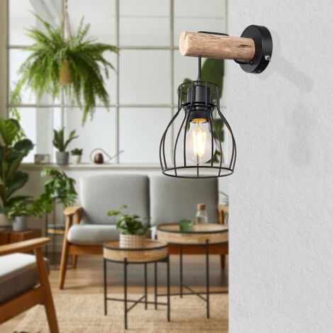 Retro Wand Leuchte Käfig Design Holz Natur Strahler Wohn Zimmer Beleuchtung Vintage Gitter Lampe Globo 15326NW