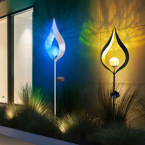 2er Set LED Solar Steck Leuchten bronze Flammen Design Garten Deko