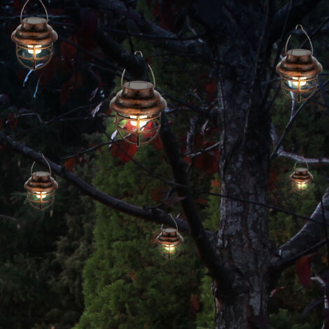 6x LED Solar Außen Hänge Lampe Gitter Design Garten Pendel Laternen Leuchte rost