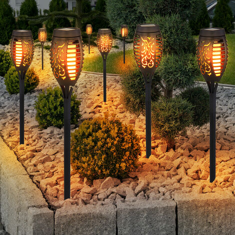 6x LED Solar Fackel Außen Lampen Garten Weg Feuer Effekt Strahler Balkon Deko Steck Leuchten
