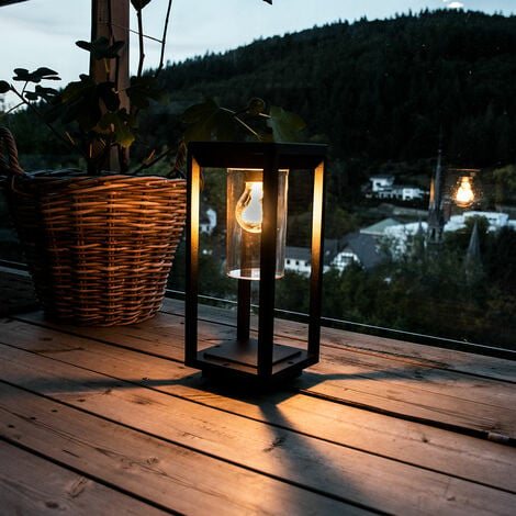 Garten Sockel Leuchte im Set Steh Deko eckig Lampe schwarz-matt Strahler Außen Filament Garten