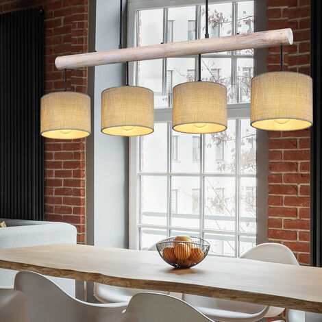 Decken Wohn Zimmer LED inkl. grau Beleuchtung im Set Flur Hänge Lampe Pendel Holz Leuchte Textil