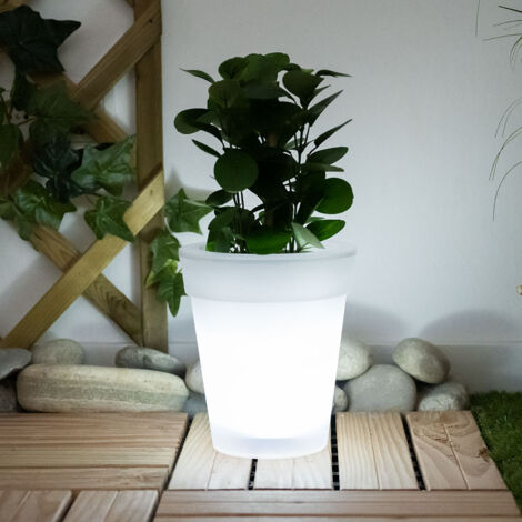 Solar LED Blumenkübel Blumentopf Blumentopf leuchtend Solar Blumentopf Beleuchtung, weiß satiniert, Akku LED neutralweiß, H 19 cm (1/5)