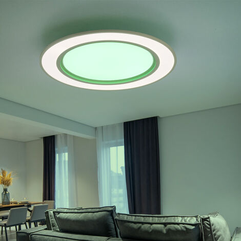 Deckenleuchte Deckenlampe Wohnzimmerleuchte Fernbedienung CCT RGB LED Lampe,  Metall weiß, 1x LED 60W 2200Lm 3000-6500K,