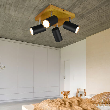 Set LED Holz Lampe Spot Ess inkl. im Beleuchtung verstellbar Wohn Leuchtmittel Leuchte Zimmer Decken