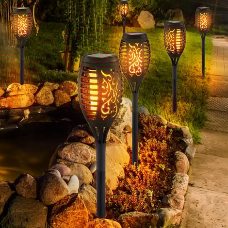 Solar Flammen Fackeln Gartenleuchte Solarlicht im Freien Solarfackeln für Außen Flamme Solarleuchten Fackel für Außen, Feuereffekt, 12x LED, DxH 7,5x51 cm, 5er Set