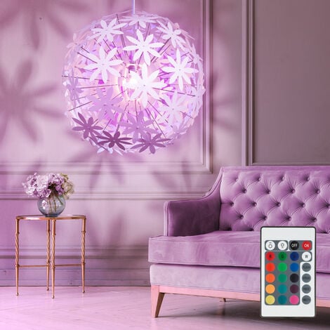 Pendelleuchte Blumenmuster Deckenlampe hängend weiß rund Deckenlampe Blume  LED, Fernbedienung RGB Farbwechsel dimmbar, 1x 9W 1x806lm
