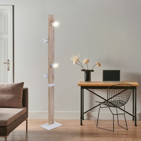 Stehlampen aus Holz Stehlampe flammig Spots klar beweglich, Metall Holzoptik Stehleuchte weiß, Landhaus Glas 4 Natur