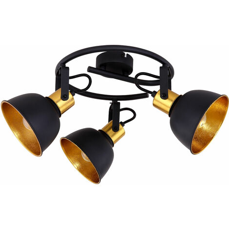 Deckenleuchte Deckenrondell 3-flammig Metall schwarz-gold Esszimmer  Deckenlampe mit beweglichen Spots, Rondell, 3x E14, DxH